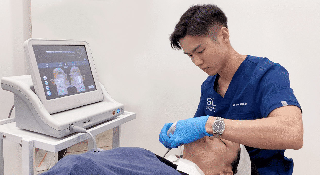 Dr Lau Chun Lim performing an aesthetic skin treatment at SL Aesthetic Clinic